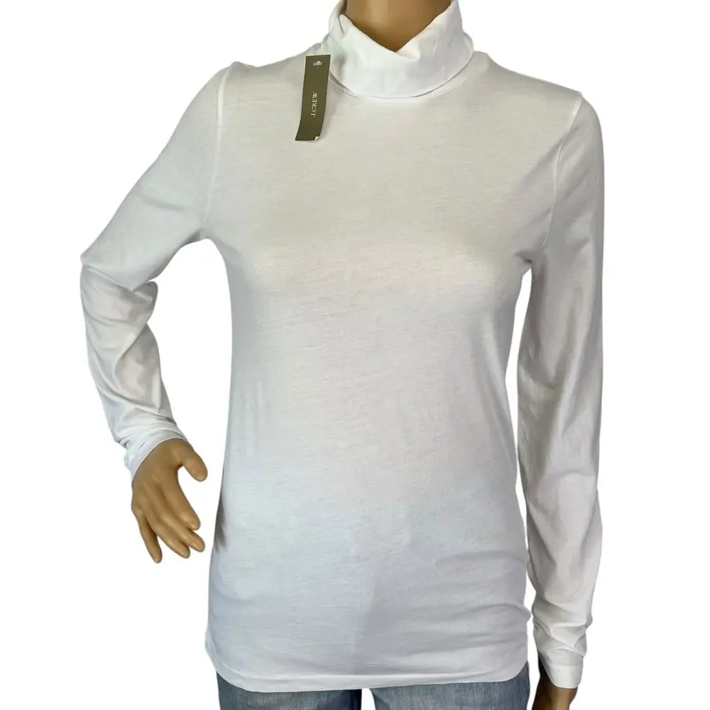 NWT J. Crew Tissue Turtleneck Top White Long Sleeve Lightweight Classic Size S - Picture 4 of 13